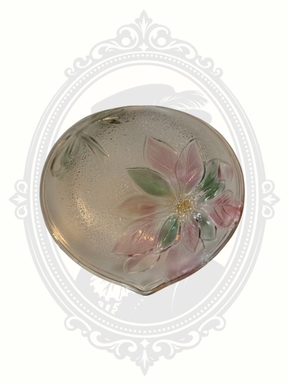Vintage Floral Heart Glass Trinket Dish Frosted Candy Bowl - Picture 2 of 3